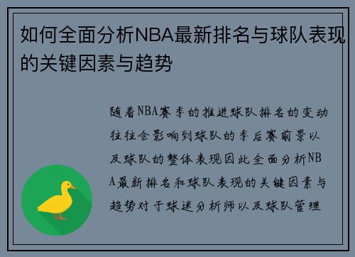 如何全面分析NBA最新排名与球队表现的关键因素与趋势
